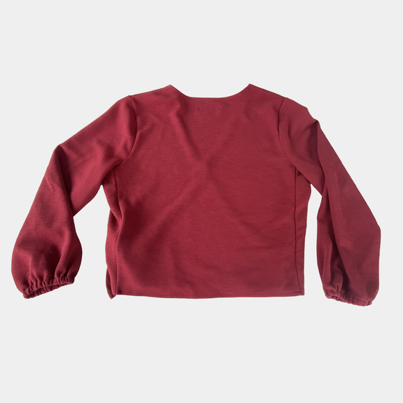 Madewell Texture & Thread Red Crepe Wrap Blouse Side Tie Long Sleeve - Picture 3 of 5